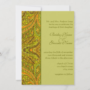 Olive Paisley Damask Wedding Invitations Kaart