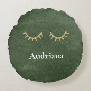 Olive Pistachio Green Gold Glitz Wimpers Rond Kussen