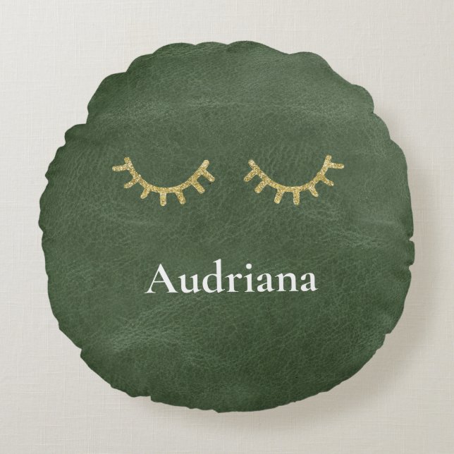 Olive Pistachio Green Gold Glitz Wimpers Rond Kussen (Voorkant)