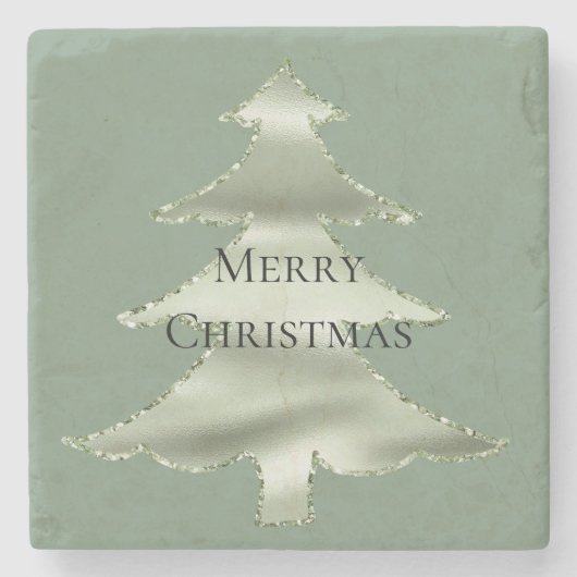 Olive Pistachio Mint Groene Kerstboom Stenen Onderzetter (Voorkant)