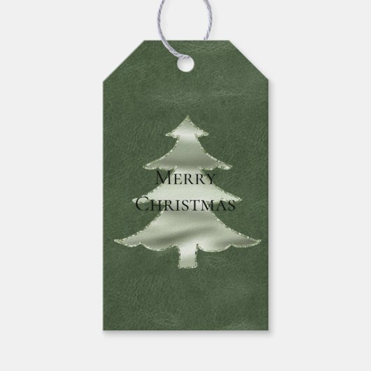 Olive Pistachio Mint Groene Kerstboom Textuur Cadeaulabel (Voorkant)