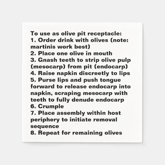 Olive Pit Disposal Instructions Cocktail Servet (Voorkant)