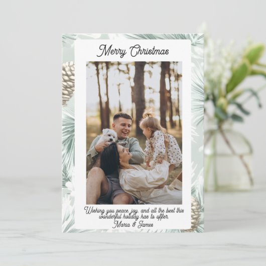 Olive Plaid Portrait Photo Christmas Holiday Card Feestdagenkaart (Staand voorkant)