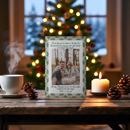 Olive Plaid Portrait  Photo Christmas Holiday Card Feestdagenkaart