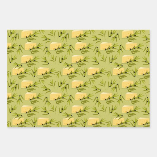 Olive Plant Branches Green Pattern Inpakpapier Vel (Voorkant 3)