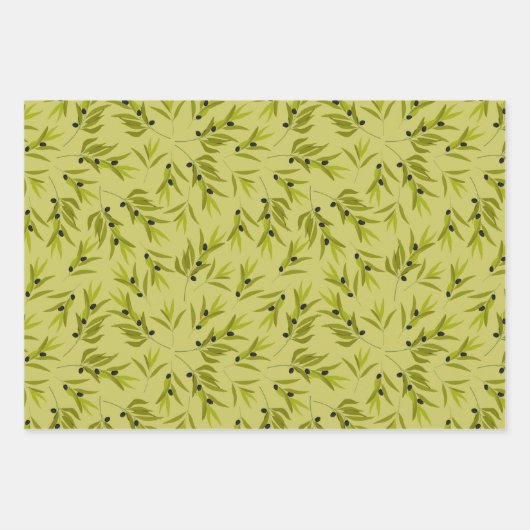 Olive Plant Branches Green Pattern Inpakpapier Vel (Voorkant 2)