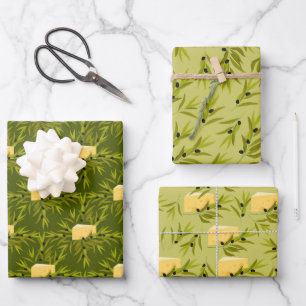 Olive Plant Branches Green Pattern Inpakpapier Vel