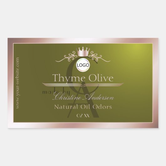 Olive Product Label Rose Gold Frame Logo Monogram (Voorkant)