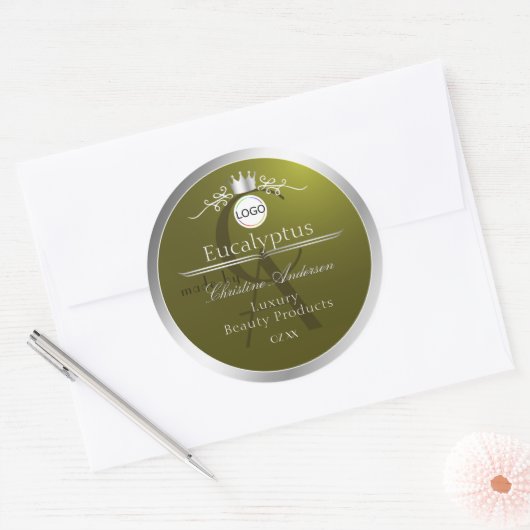 Olive Product Label Silver Frame Logo and Monogram (Envelop)
