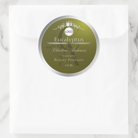 Olive Product Label Silver Frame Logo and Monogram (Tas)