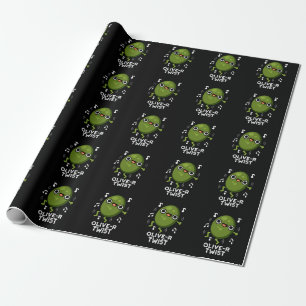Olive-r Twist Funny Fruit Olive Pun Dark BG Cadeaupapier
