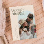 Olive Retro Love and Bedankt White Arch Wedding<br><div class="desc">en eenvoudige bruiloft bedankt je kaart met een wit lijst met een tekst die "liefde en bedankt" in een retro stijl lettertype met sterren in olijfgroen bevat. Het standaardbericht op de rug is editable. Een tweede vierkant afbeelding kan op de rug van de kaart worden toegevoegd.</div>