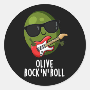 Olive Rock en Roll Funny Rocker Olive Pun Dark BG Ronde Sticker