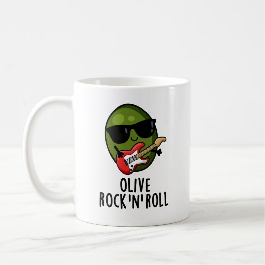 Olive Rock En Roll Grappige Rocker Olive Pun Koffiemok (Links)