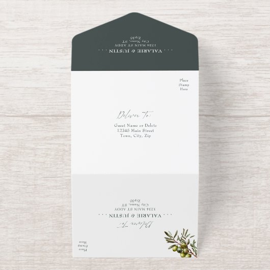 Olive Rustic Wedding All In One Uitnodiging (Buiten)