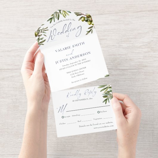 Olive Rustic Wedding All In One Uitnodiging (Uittrekbaar)