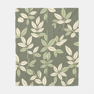 Olive Sage Botanical Leaves Pattern Fleece Deken