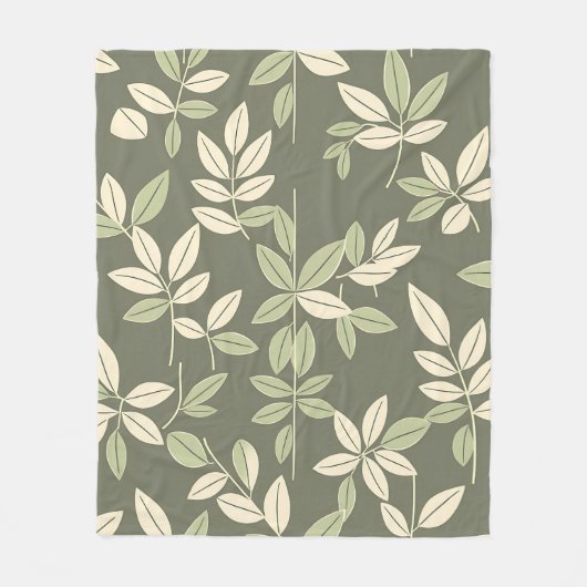Olive Sage Botanical Leaves Pattern Fleece Deken (Voorkant)