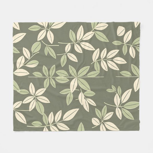 Olive Sage Botanical Leaves Pattern Fleece Deken (Voorkant (Horizontaal))