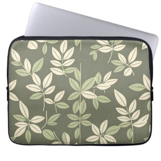 Olive Sage Botanical Leaves Pattern Laptop Sleeve