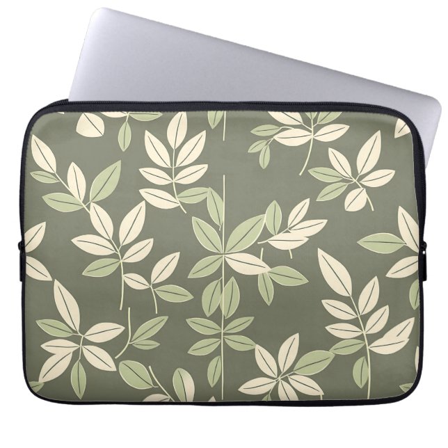 Olive Sage Botanical Leaves Pattern  Laptop Sleeve (Voorkant)