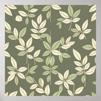 Olive Sage Botanical Leaves Pattern Poster