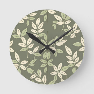 Olive Sage Botanical Leaves Pattern Ronde Klok