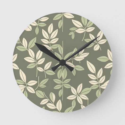 Olive Sage Botanical Leaves Pattern Ronde Klok (Voorkant)