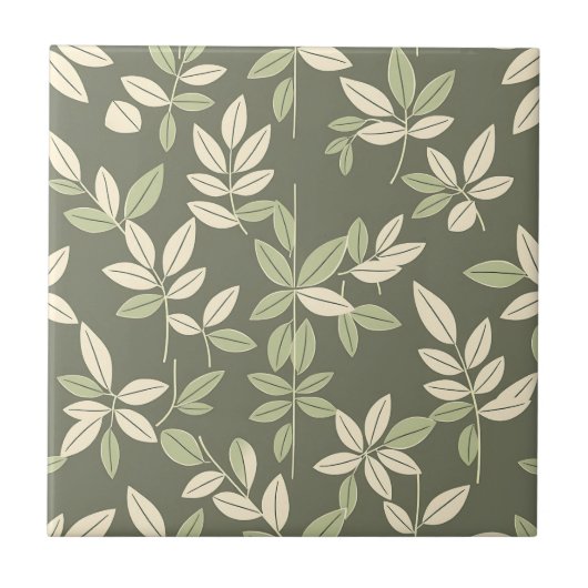 Olive Sage Botanical Leaves Pattern  Tegeltje (Voorkant)