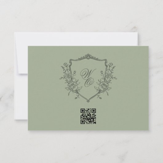 Olive Sage Crest Classic QR CODE Trouwwebsite RSVP Kaartje (Achterkant)