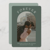 Olive Sage Green Arch Modern Photo Verloving Save The Date (Voorkant / Achterkant)