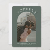 Olive Sage Green Arch Modern Photo Verloving Save The Date (Voorkant)
