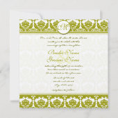 Olive Sage Green Floral Damask Monogram Kaart (Voorkant)