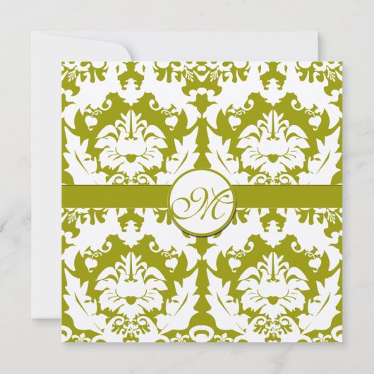 Olive Sage Green Floral Damask Monogram Kaart (Achterkant)