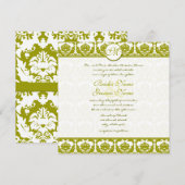 Olive Sage Green Floral Damask Monogram Kaart (Voorkant / Achterkant)