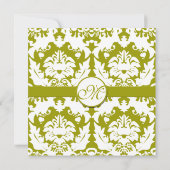 Olive Sage Green Floral Damask Monogram Kaart (Achterkant)