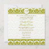 Olive Sage Green Floral Damask Monogram Kaart (Voorkant)