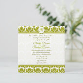 Olive Sage Green Floral Damask Monogram Kaart (Staand voorkant)
