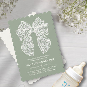 Olive Sage Green Floral Lace Coquette Baby shower Kaart
