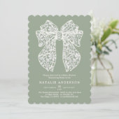 Olive Sage Green Floral Lace Coquette Baby shower Kaart (Staand voorkant)