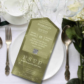 Olive Sage Groene Shimmer Lijn Achtergrond QR Code All In One Uitnodiging