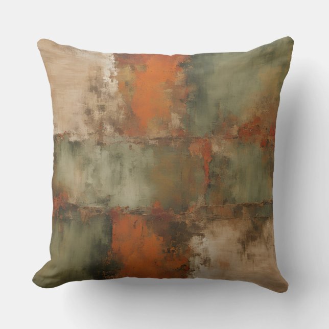 Olive Sage Sinaasappel Rust Beige Abstract Kussen (Voorkant)