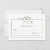 Olive Sage Toile de Jouy Cherub Wedding RSVP Card (Voorkant)