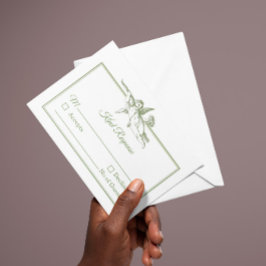 Olive Sage Toile de Jouy Cherub Wedding RSVP Card Kaartje