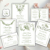Olive Sage Toile de Jouy Paris Wedding Invitation