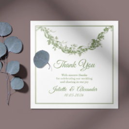 Olive Sage Toile de Jouy Wedding Thank You Card Bedankkaart
