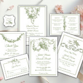 Olive Sage Toile de Jouy Wedding Thank You Card Bedankkaart