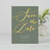 Olive Save the Date Calligraphy Folie Uitnodiging (Staand Voorkant)