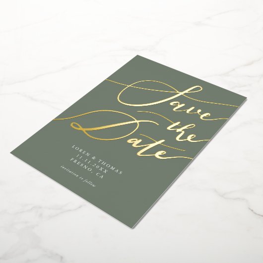 Olive Save the Date Calligraphy Folie Uitnodiging (Gedraaid)