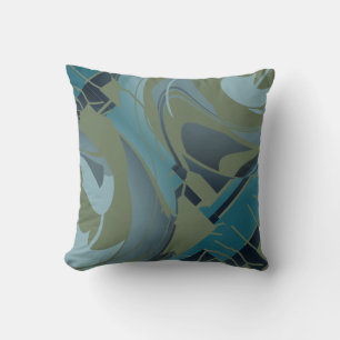 Olive Seafoam Grijs Diagonaal Floral Abstract Desi Kussen